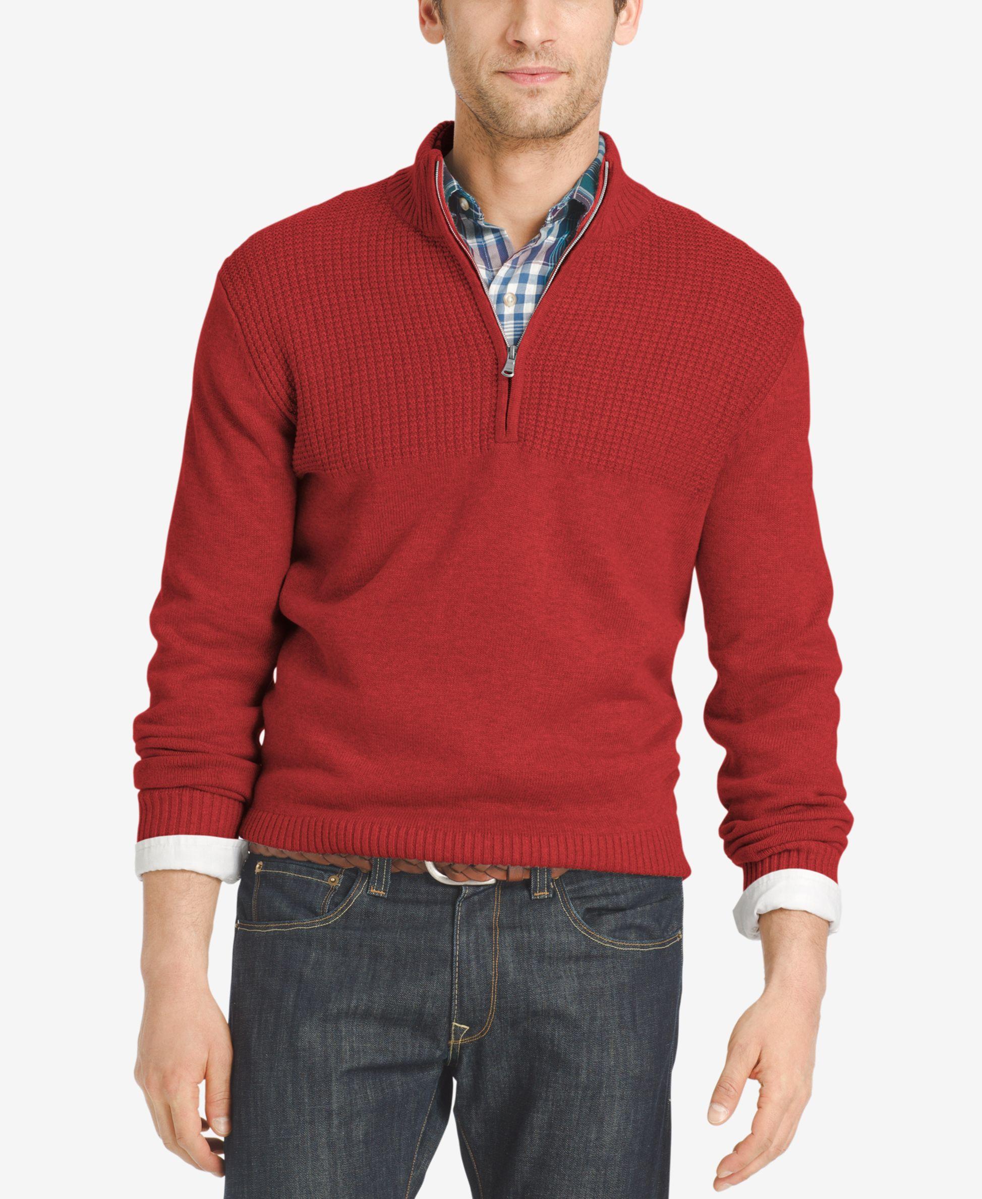 Izod Men's Dual-texture Quarter-zip Sweater in Red for Men | Lyst